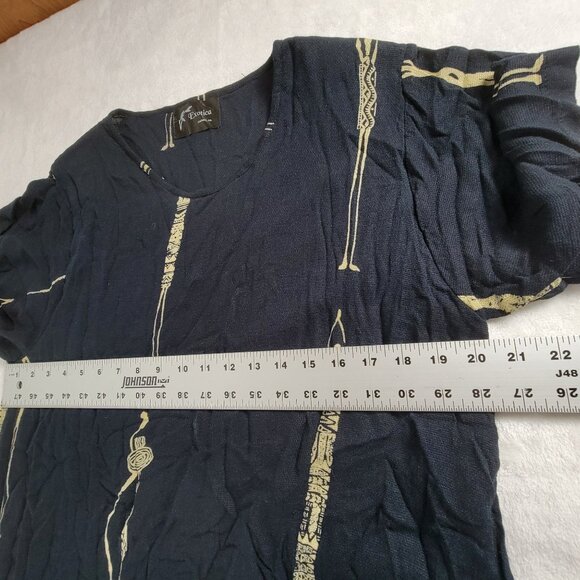 Exotica Carmel Womens Asymmetrical Black & Gold Printed Tunic Top Short Sleeve - Picture 6 of 8